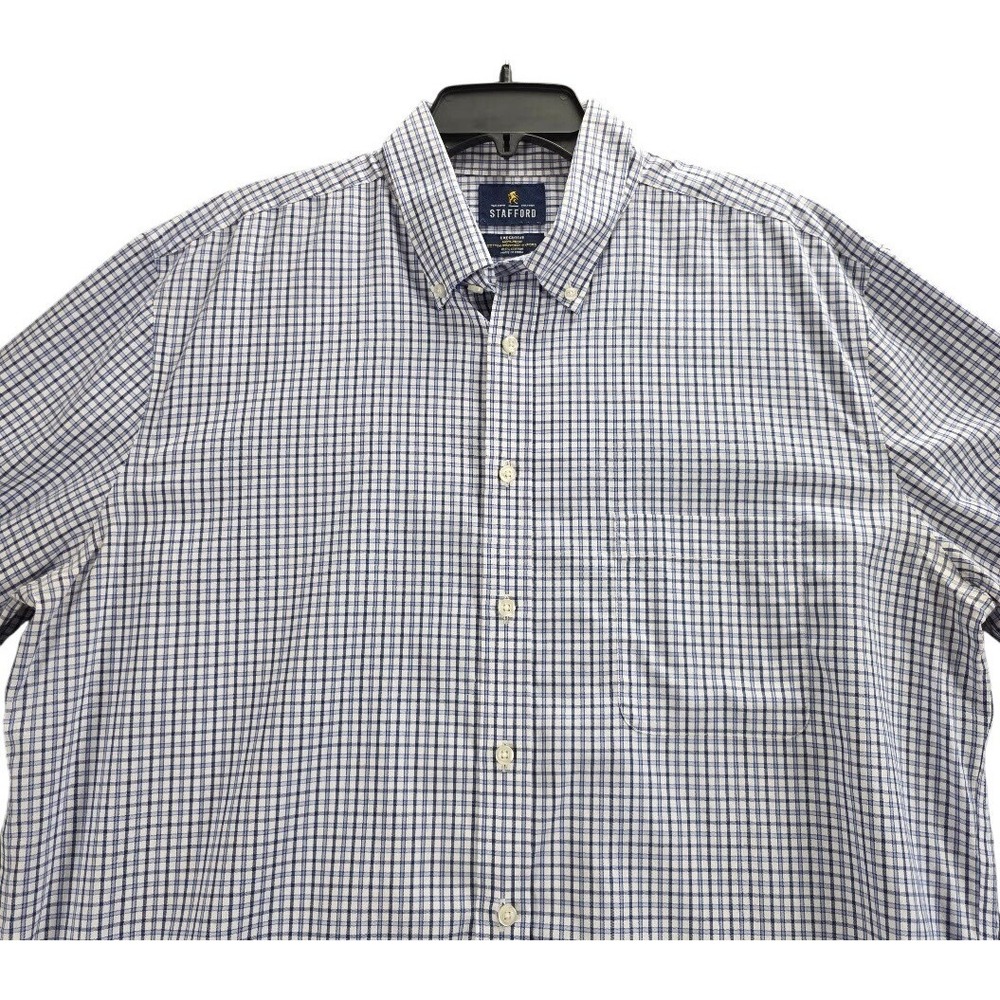 Stafford Executive Mens Blue White‎ Micro Check Non-Iron Cotton Oxford Shirt XL
